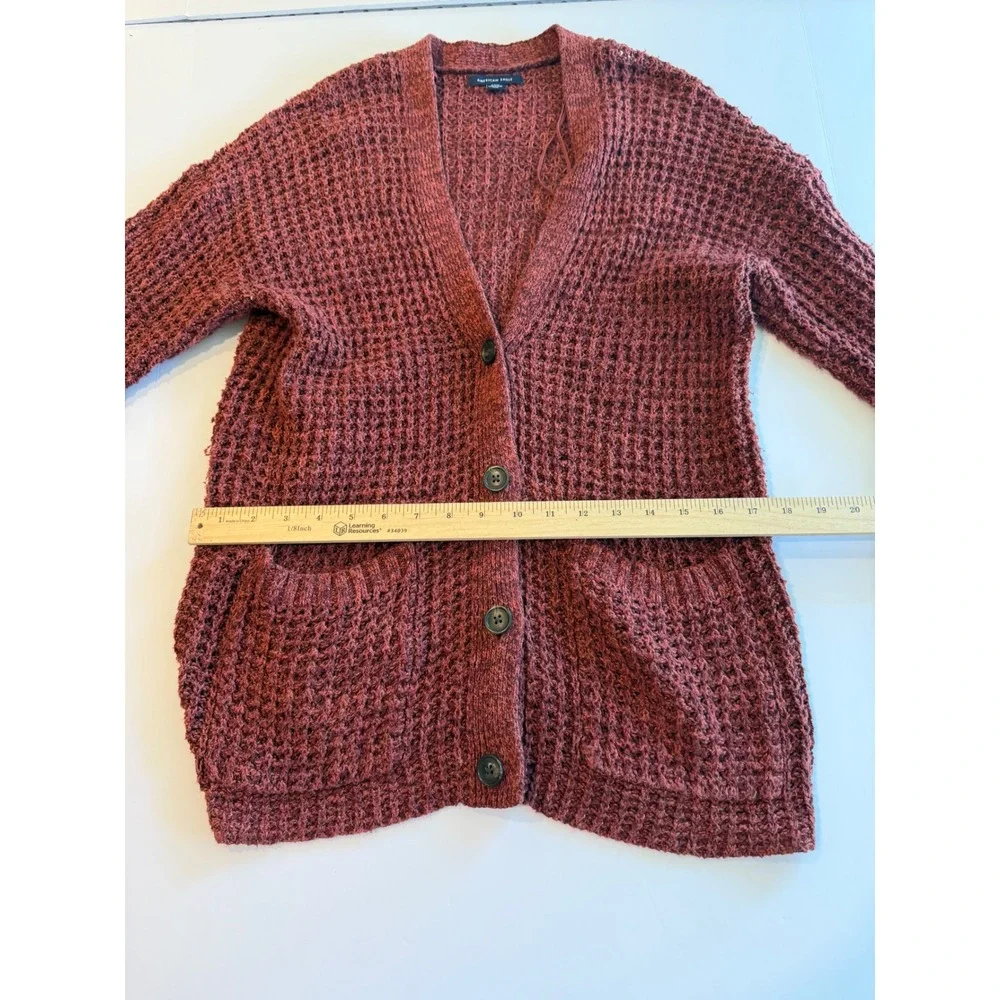 American Eagle Womens Rust Red Marl Knit Button Front‎ Cardigan Sweater Small